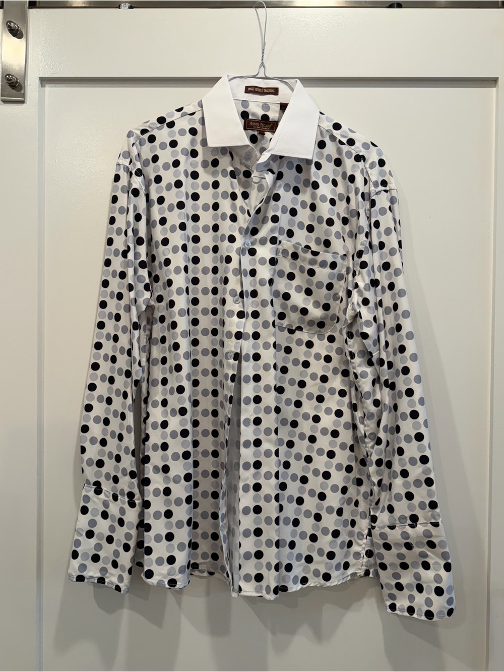 Henri Picard Men’s Polka Dot Dress Shirt 17.5 34/35 White Gray Black Button Up